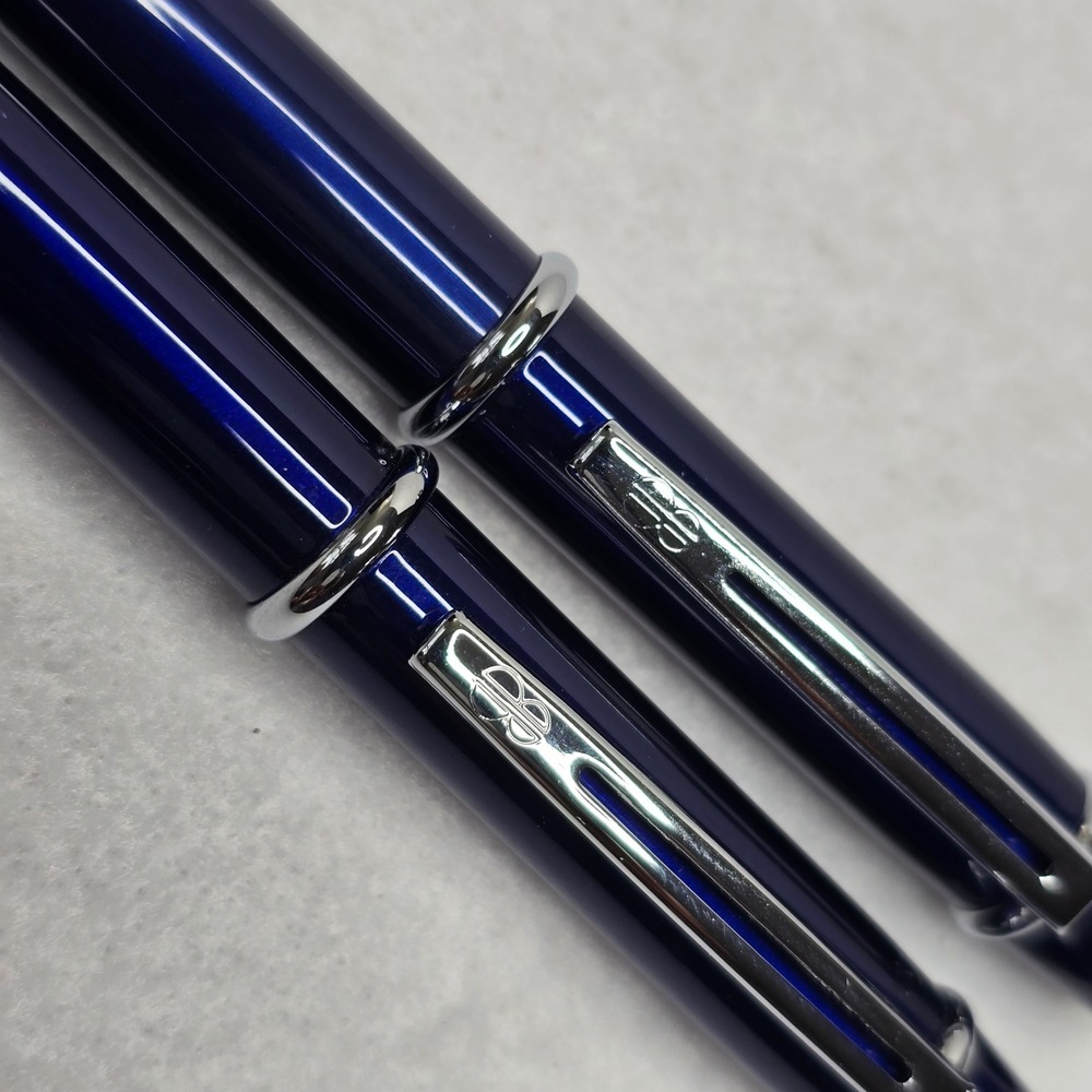 Bill Blass Blue Chrome Ballpoint Pen Mechanical Pencil Set Refills BB0091RF - Picture 7 of 13